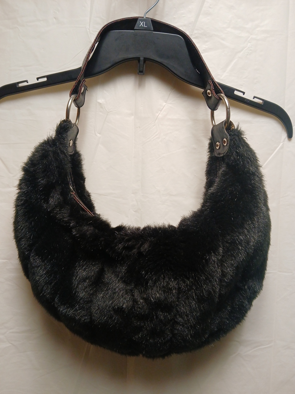 Fashion Express Plush Faux Fur Black Hobo Bag